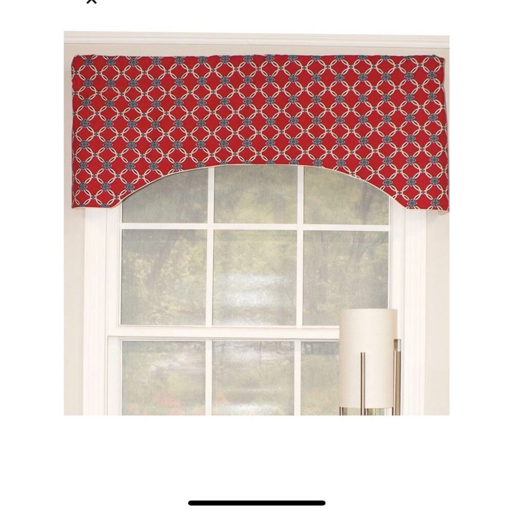 Darby Home Co. Scalloped Window Valance‎ Red Blue Geometric Cotton Blend 15”x51”